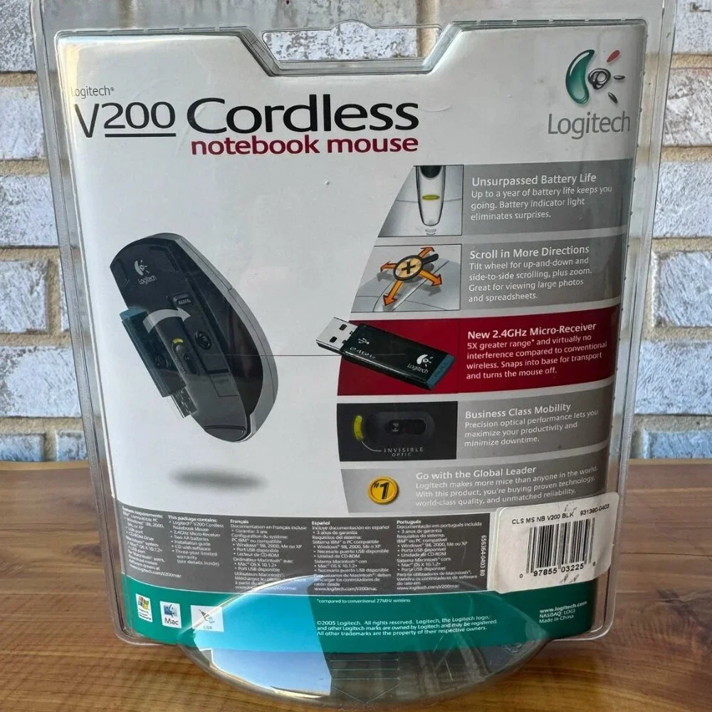 Vintage 2005 Logitech V200 USB Cordless Notebook Mouse Sealed